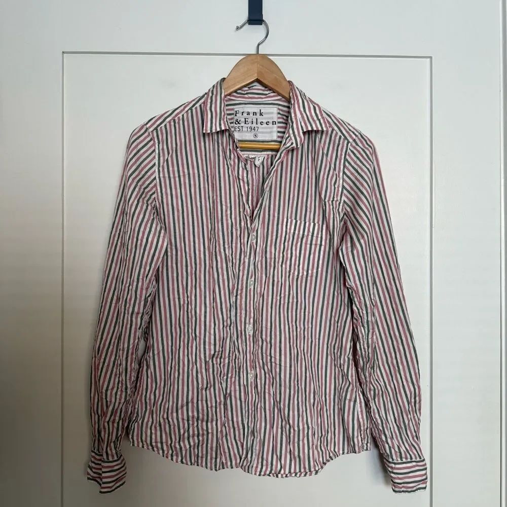 Frank & Eileen Barry Shirt Womens Sz S Striped Gray Pink Nautical Beach Coastal